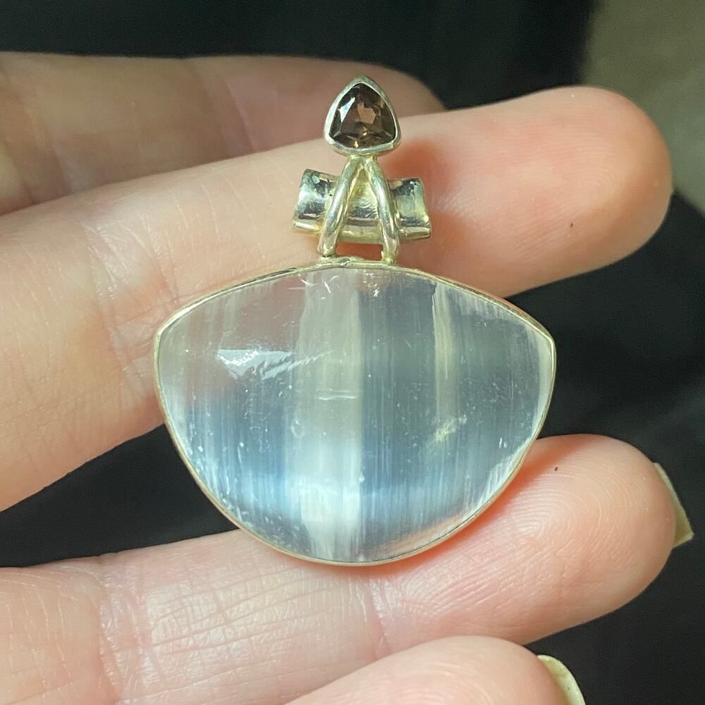 Selenite and Amethyst 925 Sterling Silver Pendant